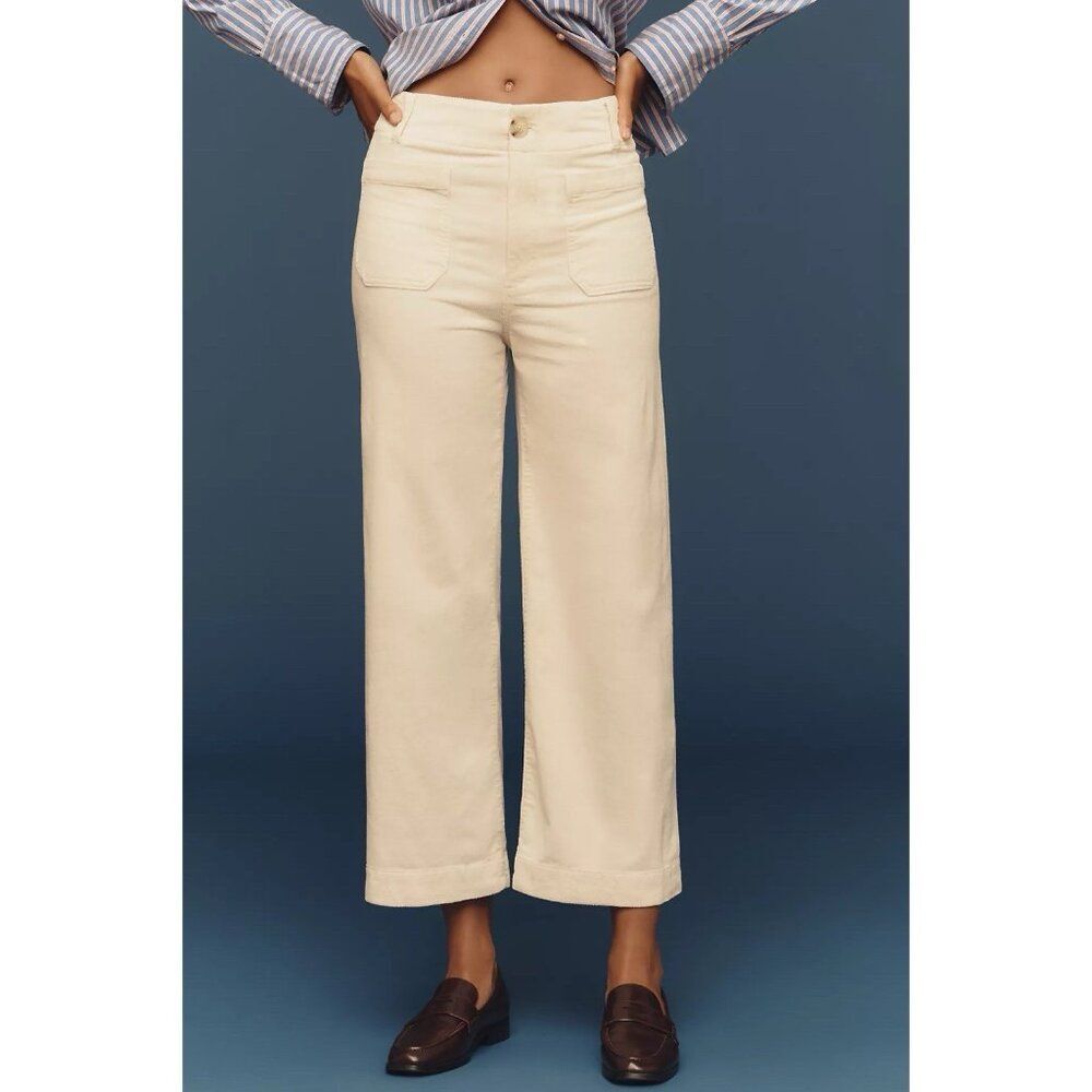 Anthropologie Maeve Colette Corduroy Pants Cropped Wide-Leg Womens 25 Cream NWT